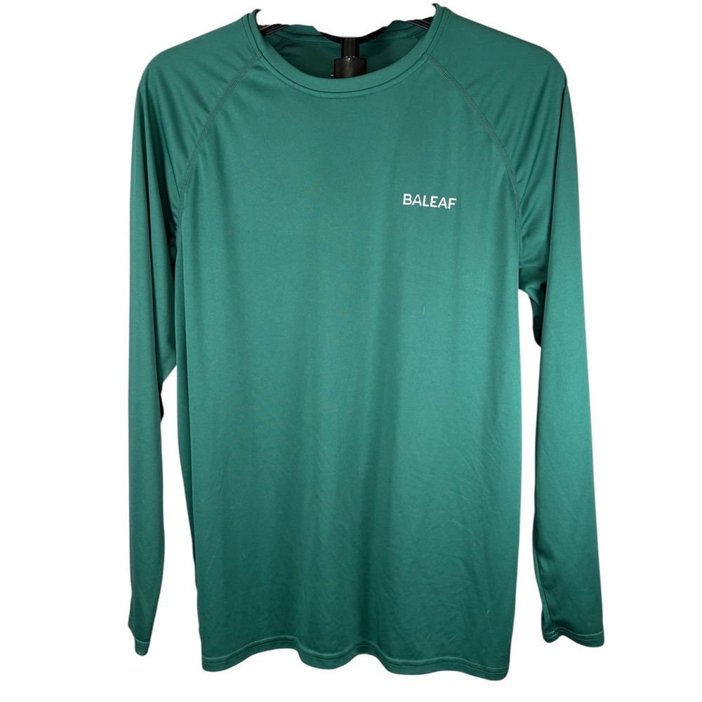 Baleaf Mens Long Sleeve Performance Shirt Teal Green Crew Neck Active Tee Size L